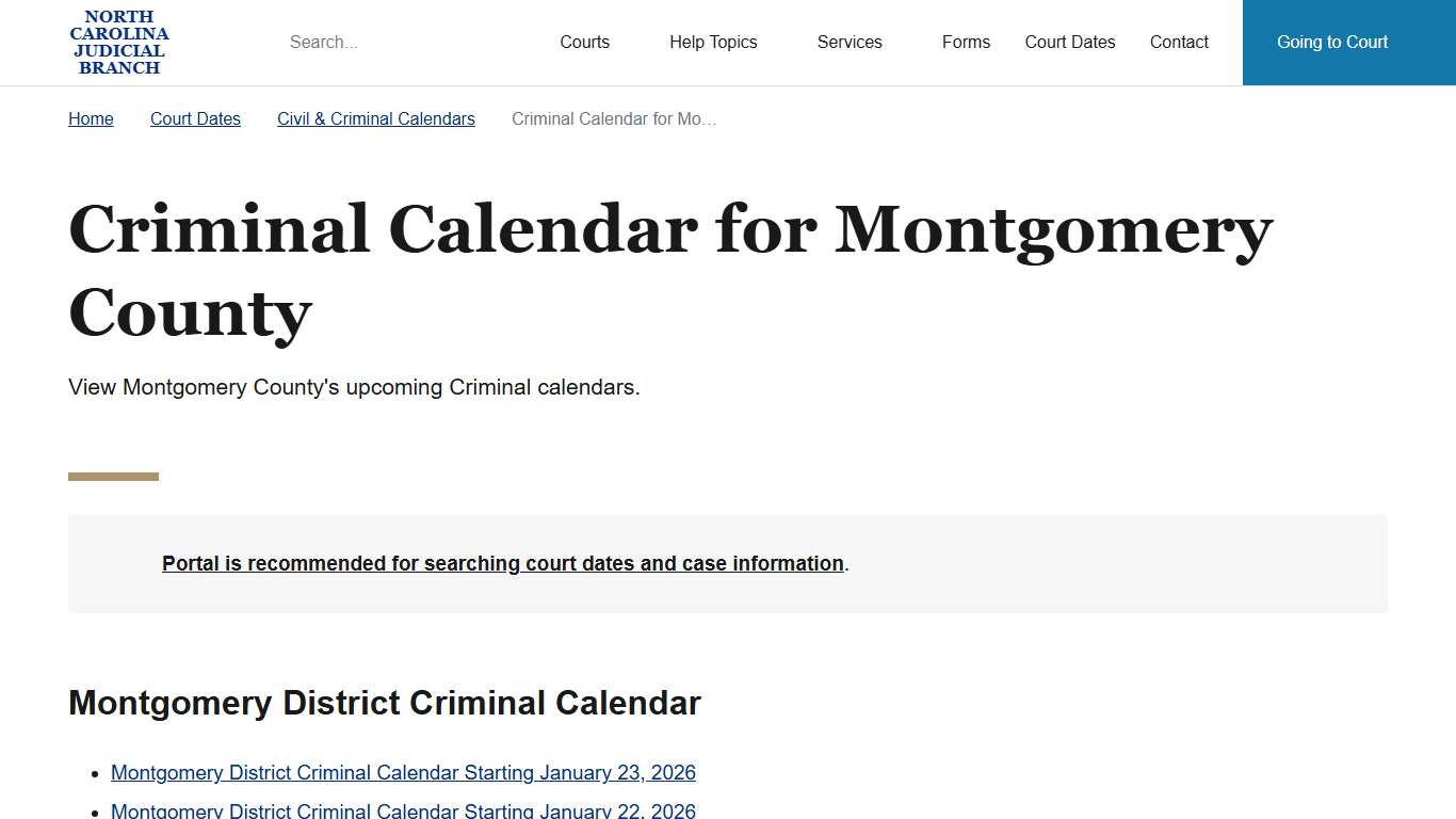NC Judicial Branch Civil and Criminal Calendars